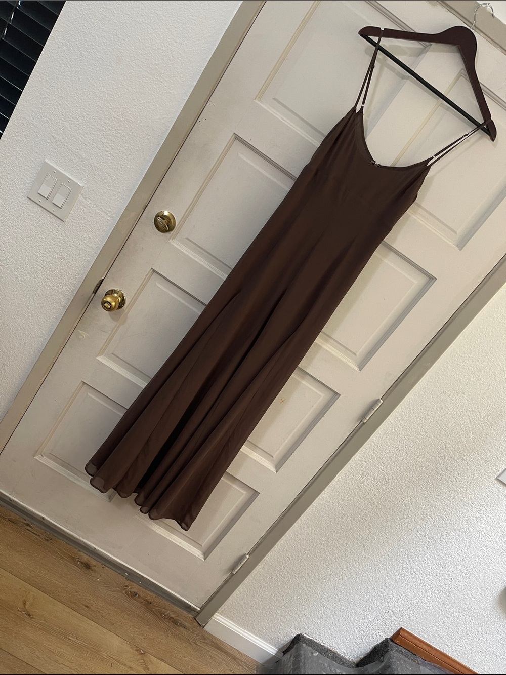 House of Harlow 1960 Brown Slip Maxi Dress with Spaghetti Straps